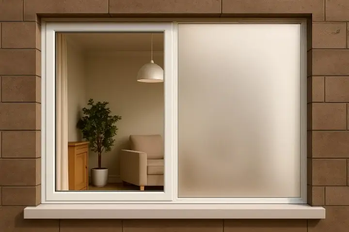 Deversty frosted privacy window film installed on a home window.