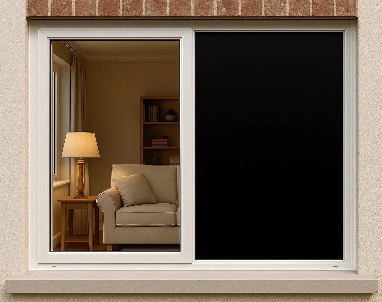 Rabbitgoo blackout privacy window film applied on a home window.
