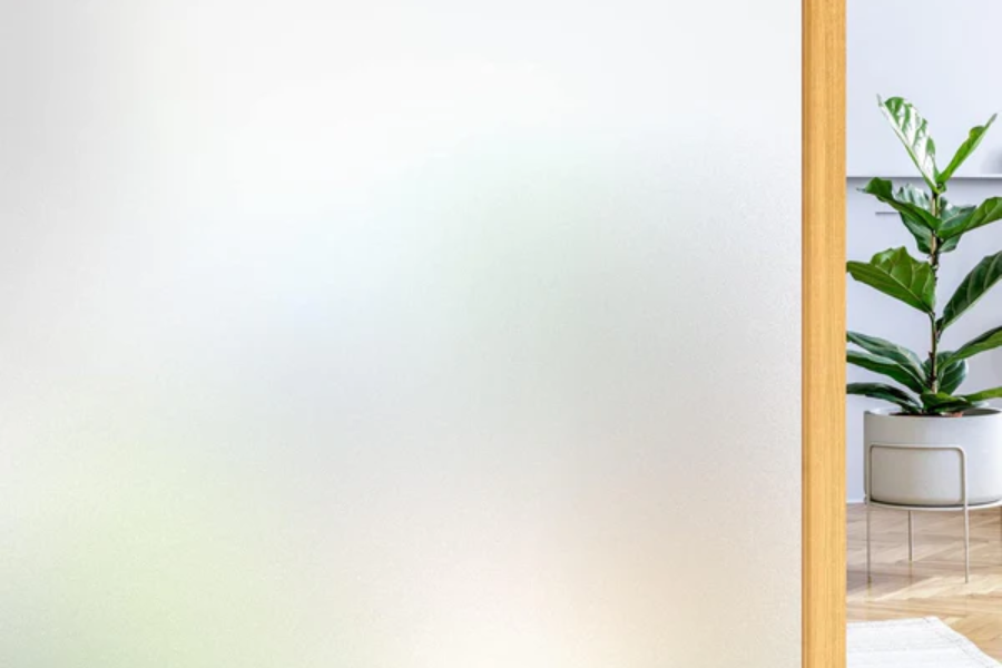 Dwersty frosted window film on a window