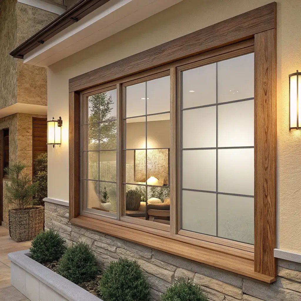 A frosted window film applied on a residential window.