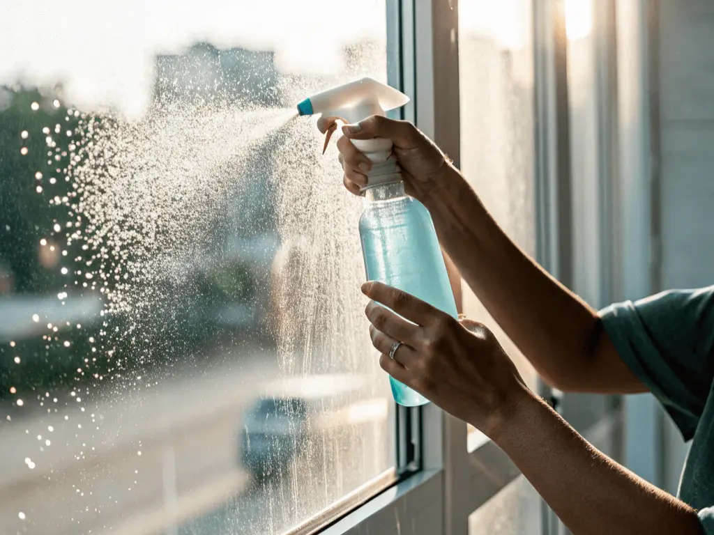 spraying water on water film with a spray bottle